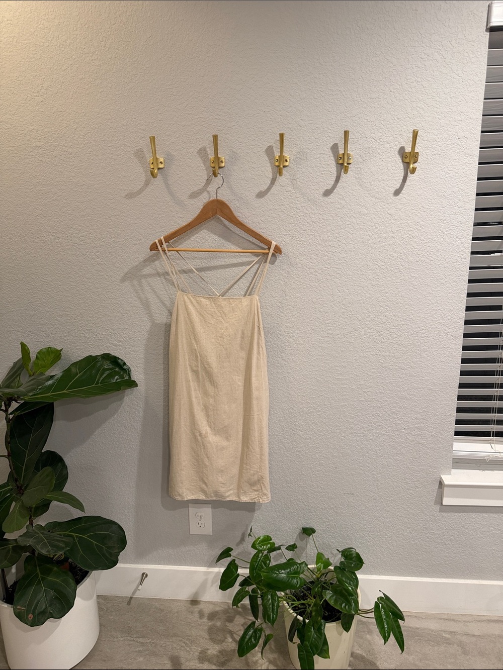 H&M Linen-Blend Beige Slip Tank Dress